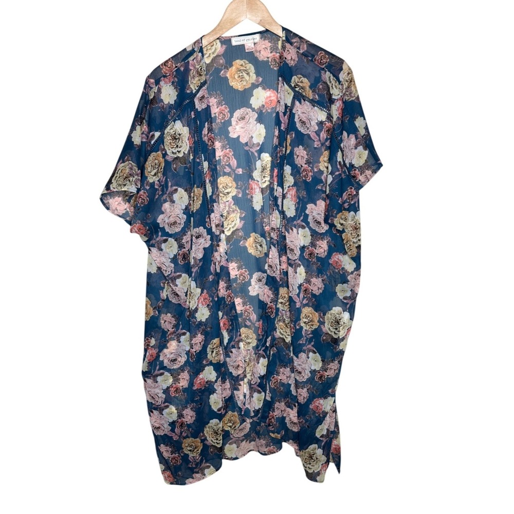 Band of Gypsies Floral Print Sheer Kimono Cardigan size XS/Small Teal/Pink